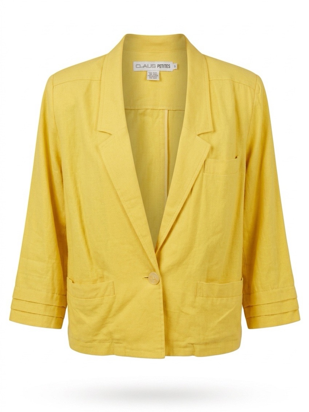 100% Silk Vintage. 80’s Mustard Yellow Cropped Blazer Petite 8